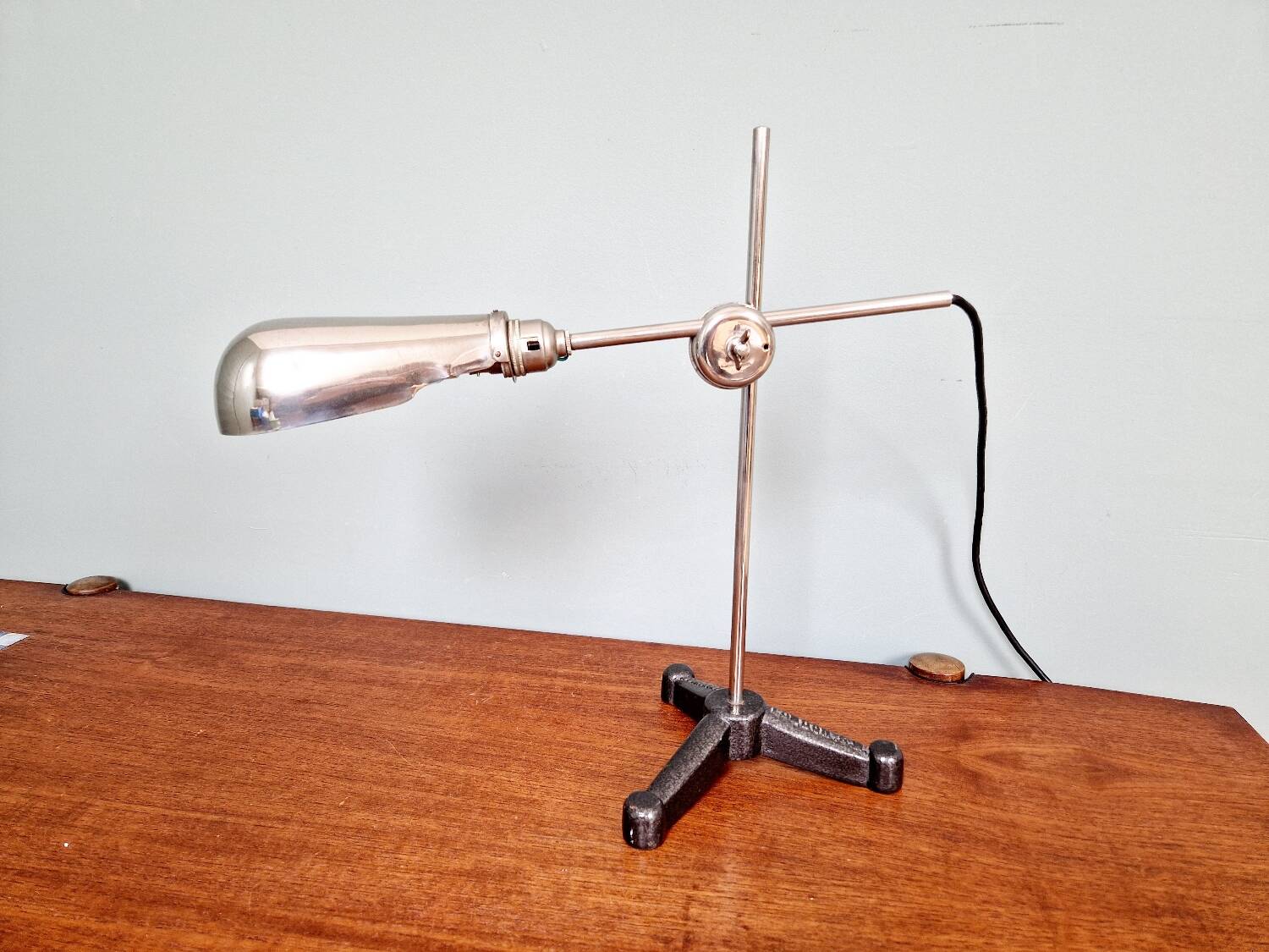 Lampe de travail en métal chromé et fonte, C.F Palmer & Co, London, 1920