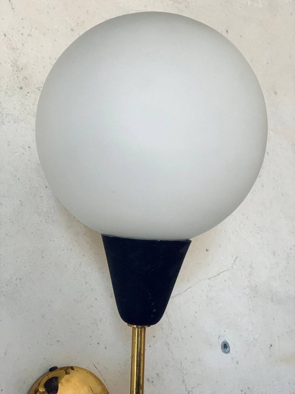 Pair of vintage brass and opaline wall sconces