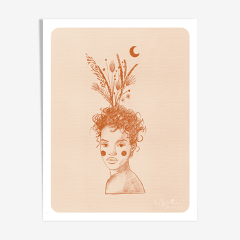 Illustration " Vase visage romantique" A4