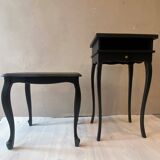 Duo de tables d'appoint vintage relookées - Noir mat et détails dorés