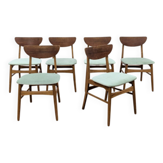 6 green reupholstered chairs