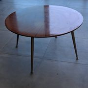 Vintage German round coffee table in sun veneer – W. Germany, an