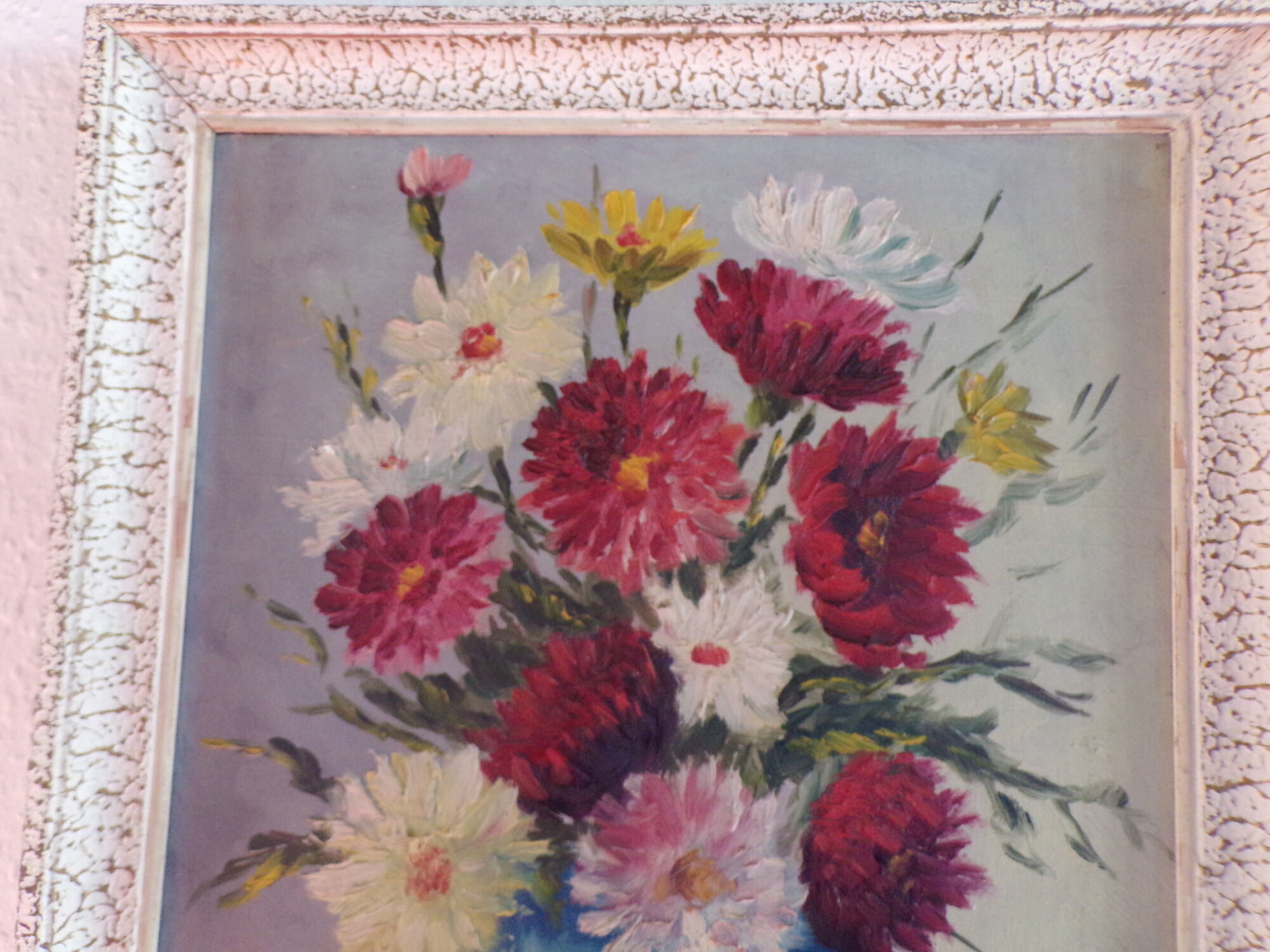 Oil on panel painting still life bouquet of flowers signed Medzelz