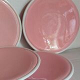 Six old pink earthenware dessert plates