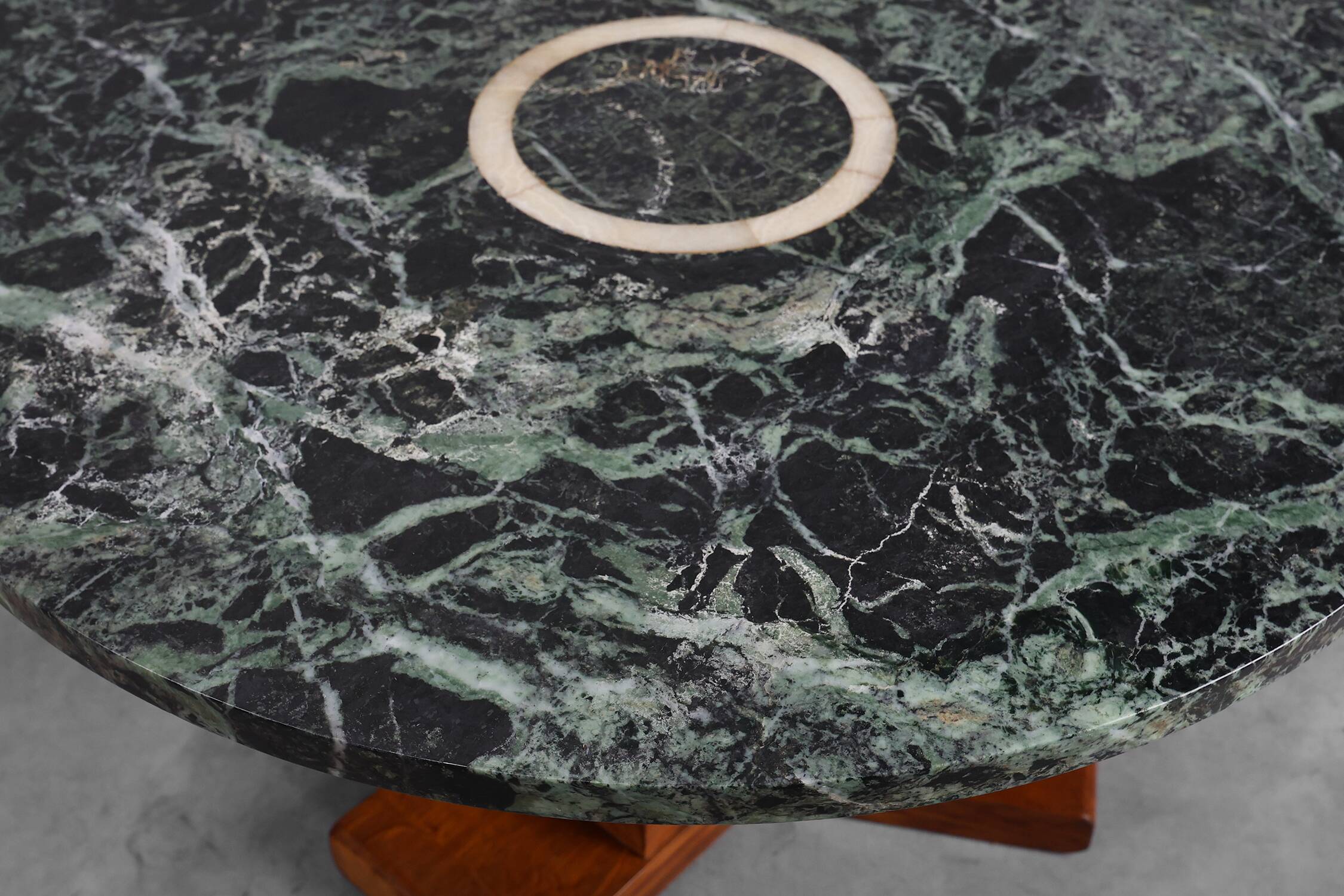 Art Deco Oak and Green Marble Coffee Table, France, 1920