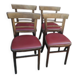Set of 4 bistro chairs in curved wood and vintage red skai seats.