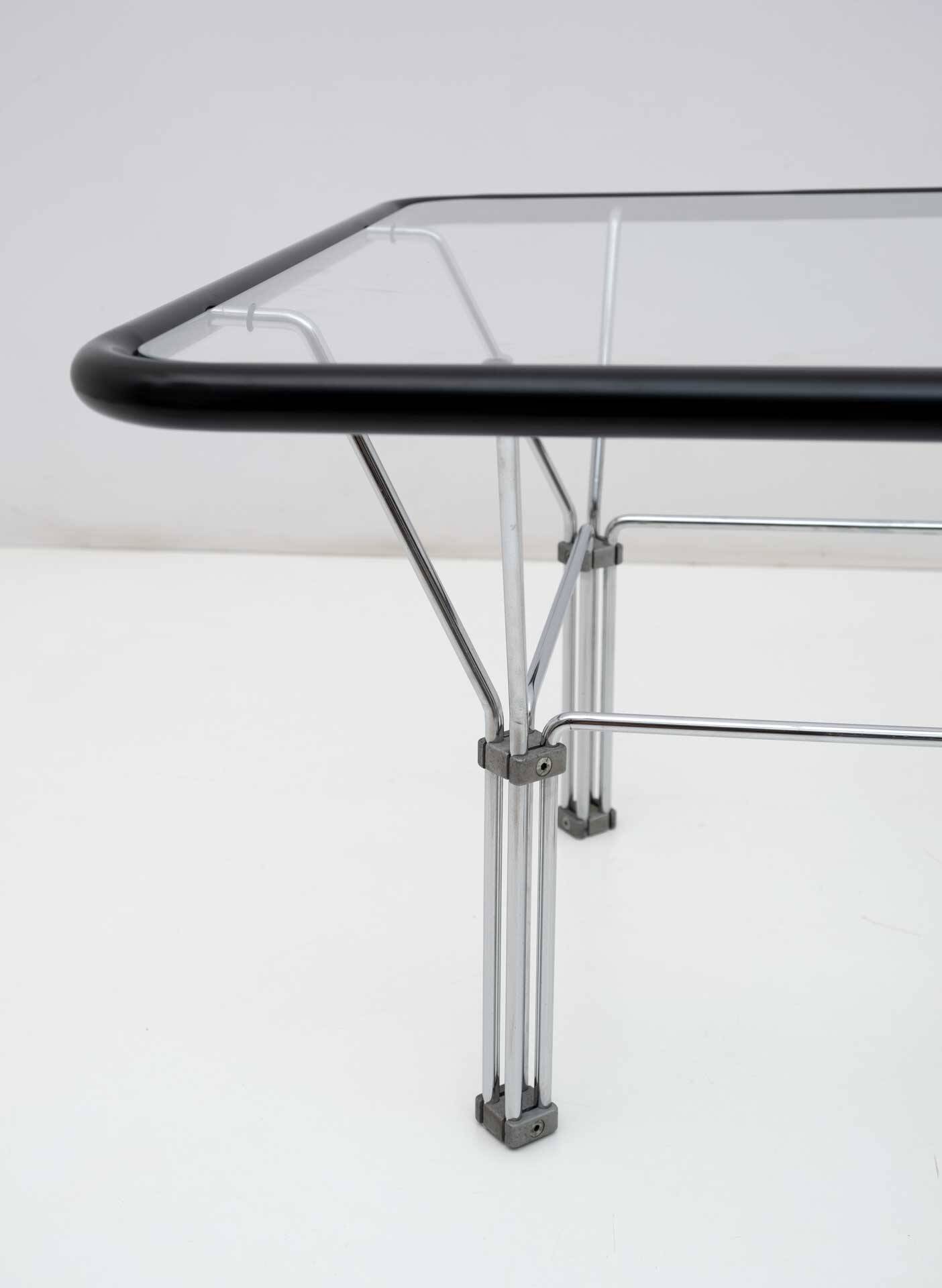 Attributed Niels Bendtsen Post Modern Crystal and Steel Coffee Table, 1970s
