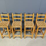 Vintage oak and papercord bar stools, 1960s