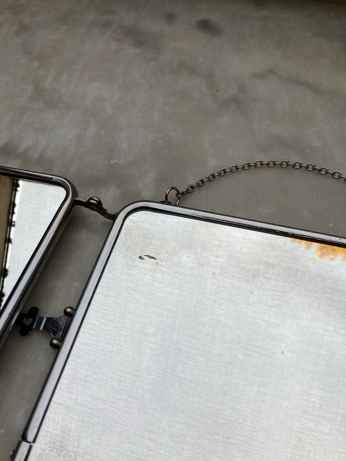 Vintage horizontal triptych barber mirror