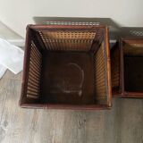 Caches-pots vintage en bois et cannage