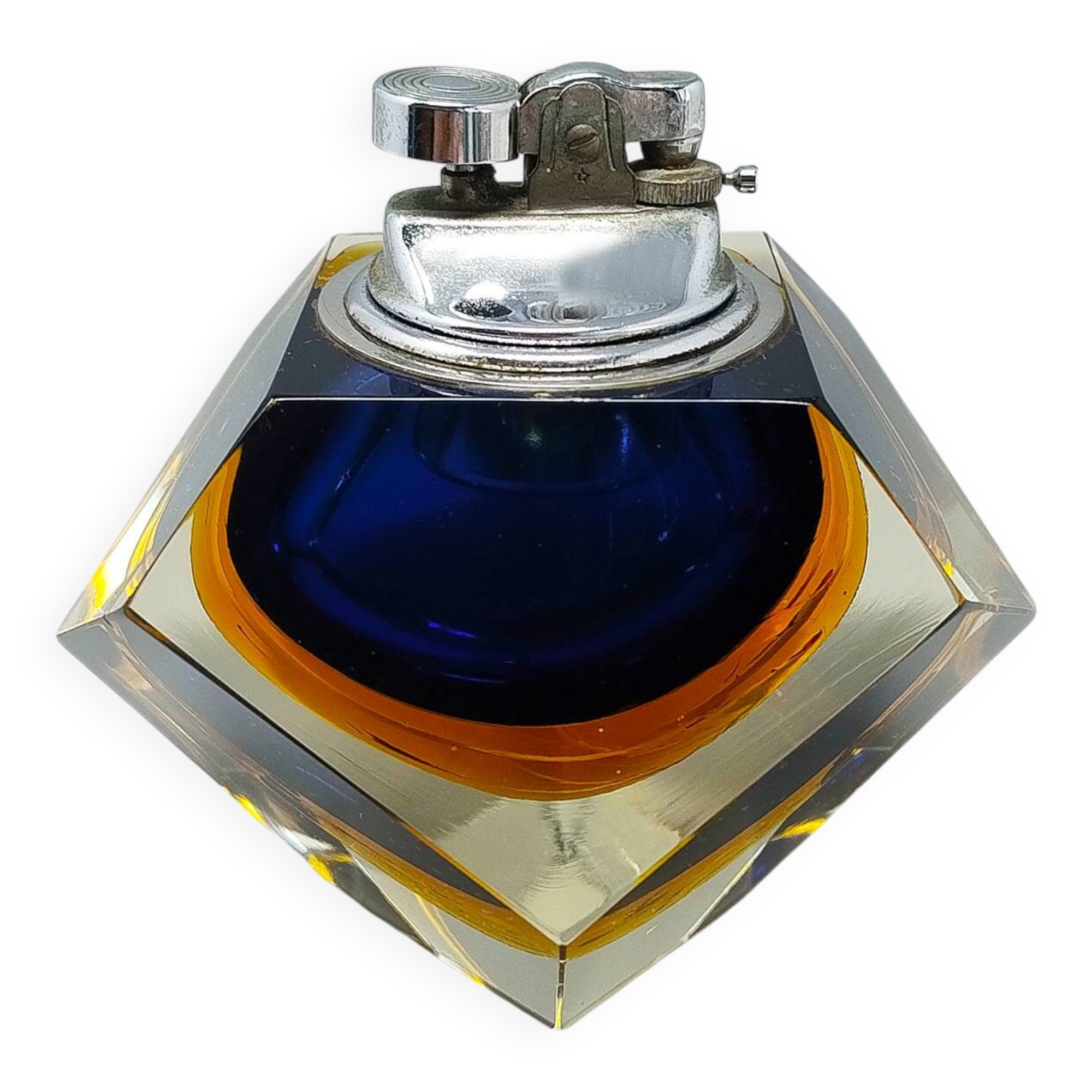 1960s Stunning Blue Table Lighter in Murano Sommerso Glass By Flavio Poli f