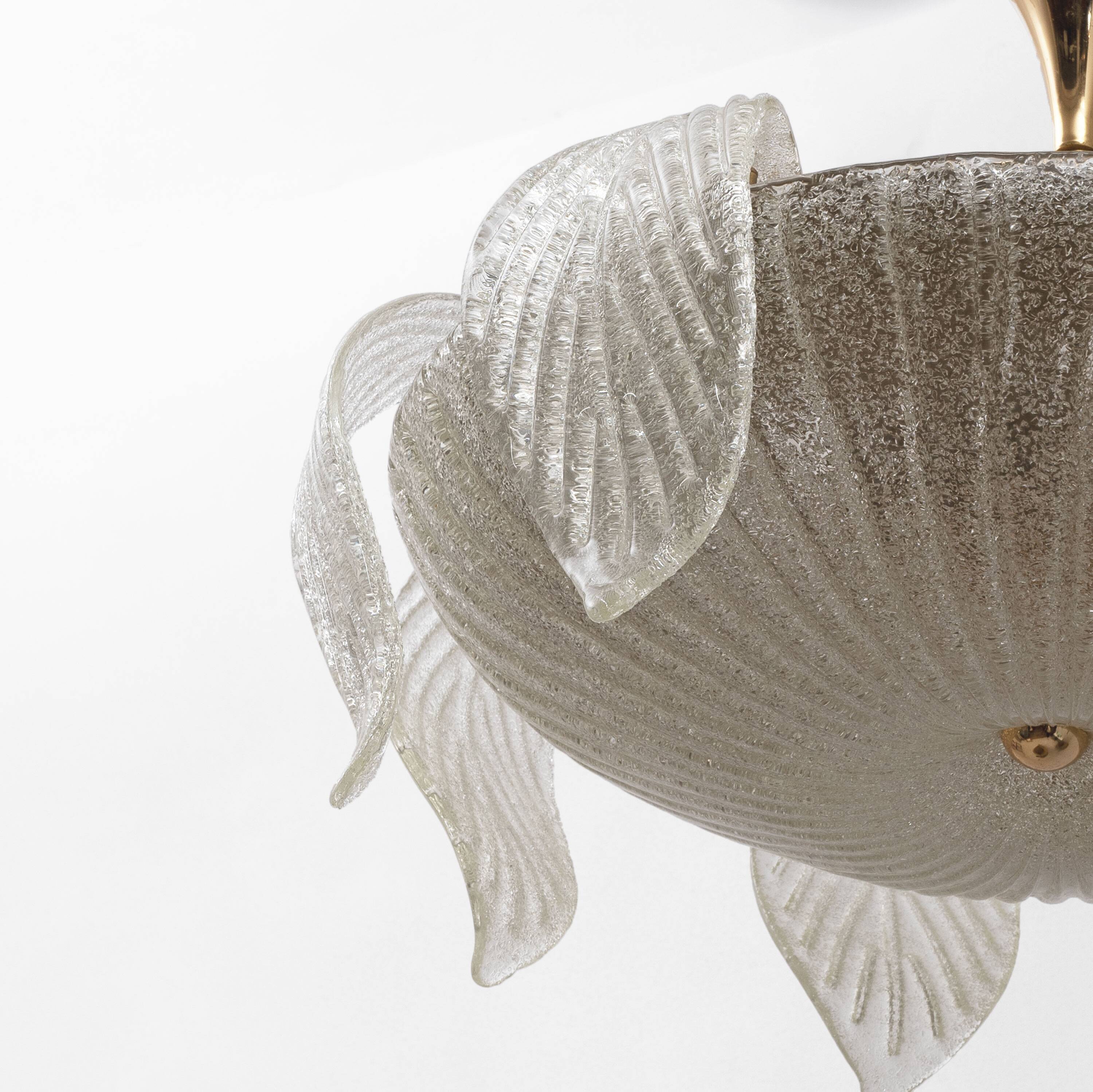 Vistosi Mid-Century Modern Italian Murano Glass and Brass Chandelier, 1960