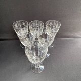 6 White wine or port glasses in blown, cut and engraved crystal