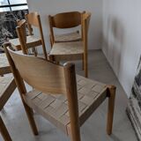 Set of 6 stackable chairs in beech and jute.