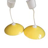 Pair of yellow lacquered metal pendant lights