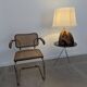 Sculptural table lamp in carved olive wood, organic modern 1970s