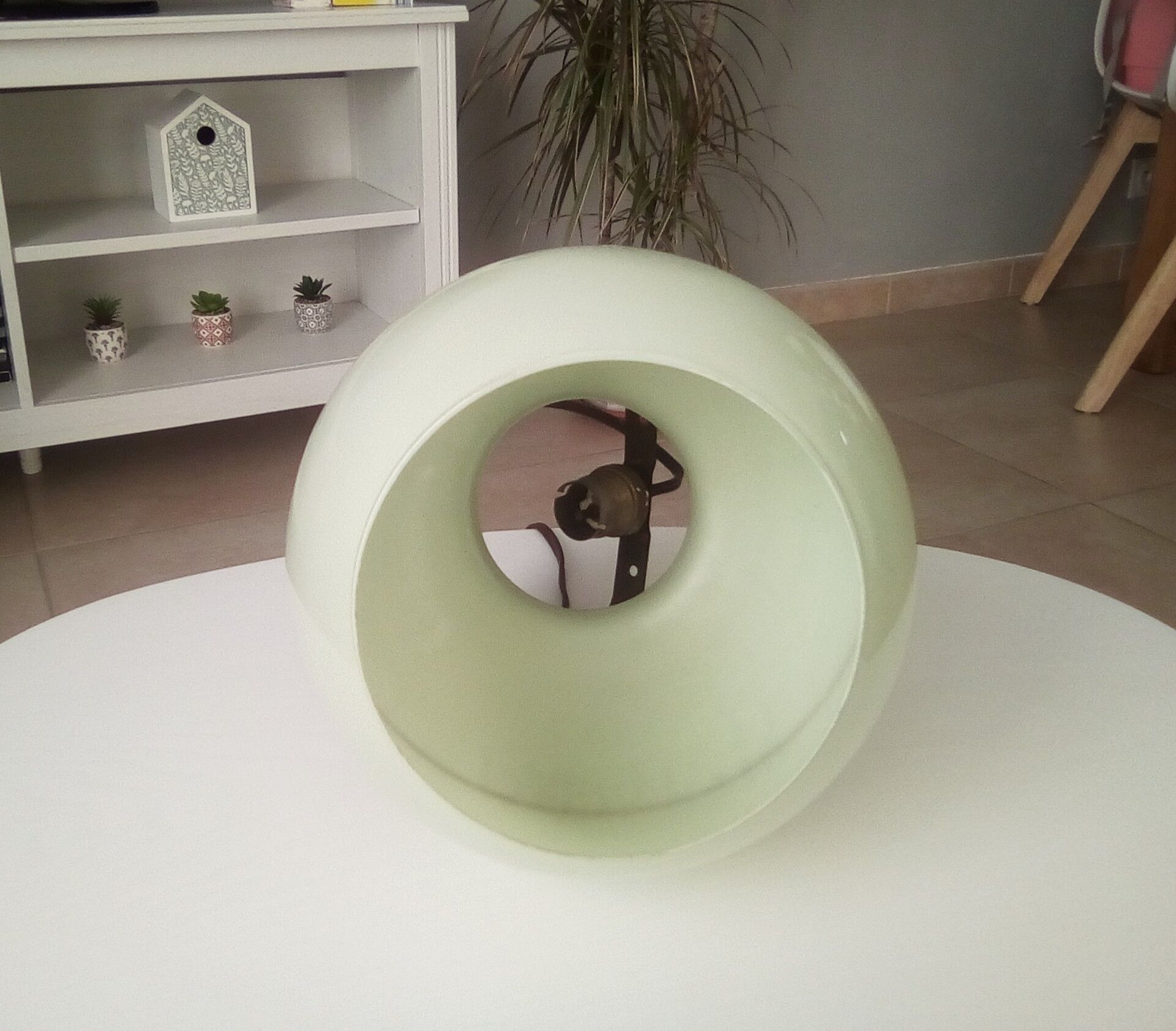 Globe ceiling 50s art deco style in blue opaline