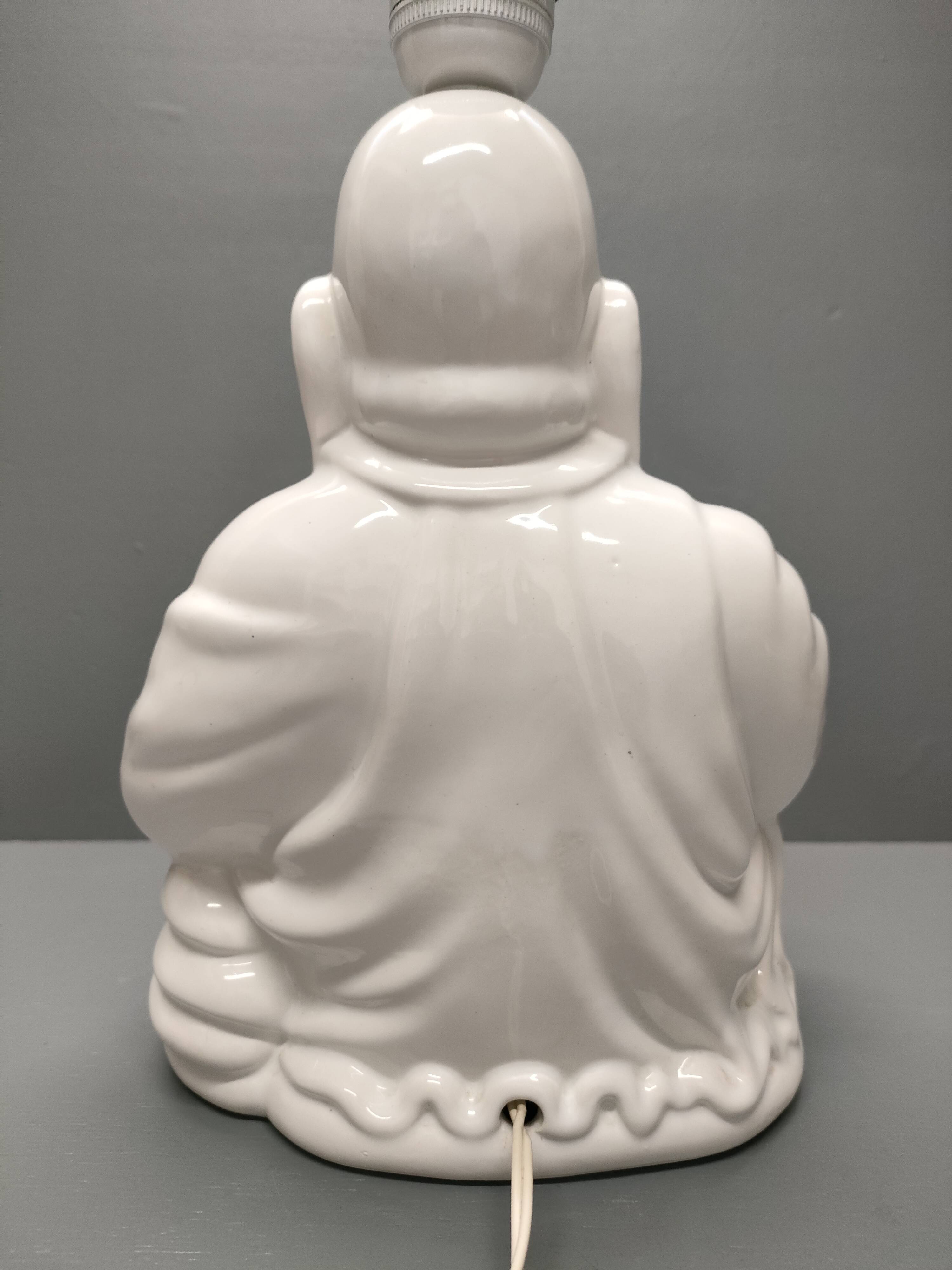 Seated Buddha lamp base ~ glazed and gold white ceramic ~ 80s