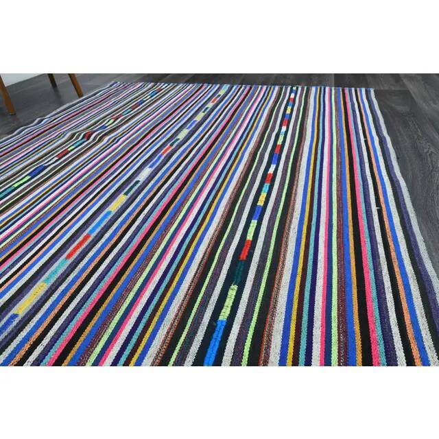 1970s Vintage Turkish Oushak Handmade Wool Cotton Blue Area Rug 180x306