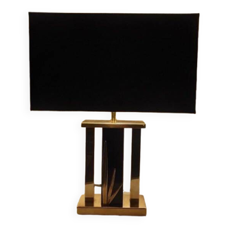 Lampe années 70s laiton doré abat-jour noir neuf dans le style de Willy Rizzo / Roméo Rega