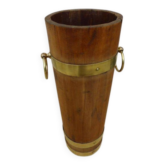 Victorian style barrel umbrella stand, solid oak, curved with 3 bands and gr.