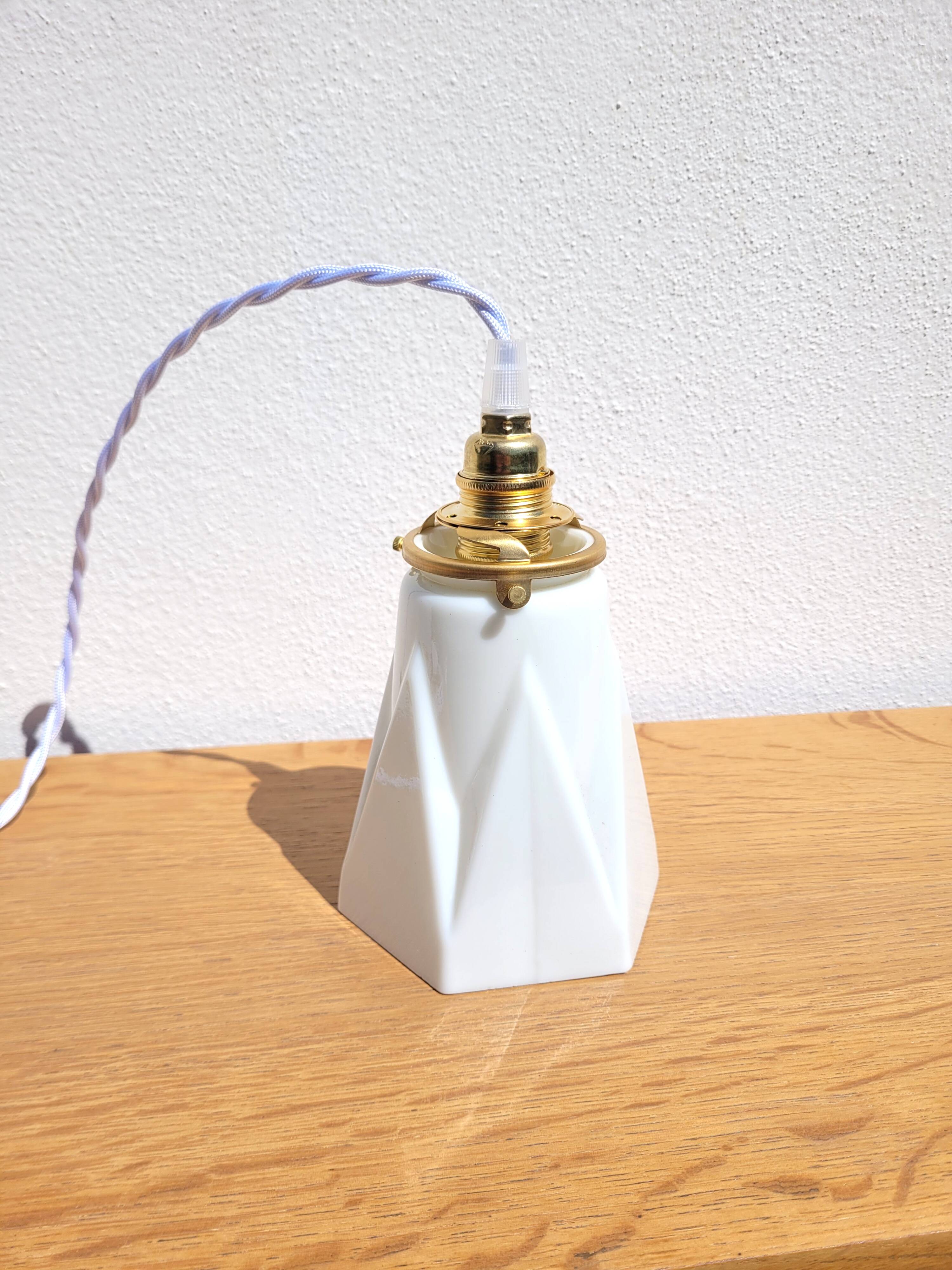 Vintage opaline tulip and brass portable lamp