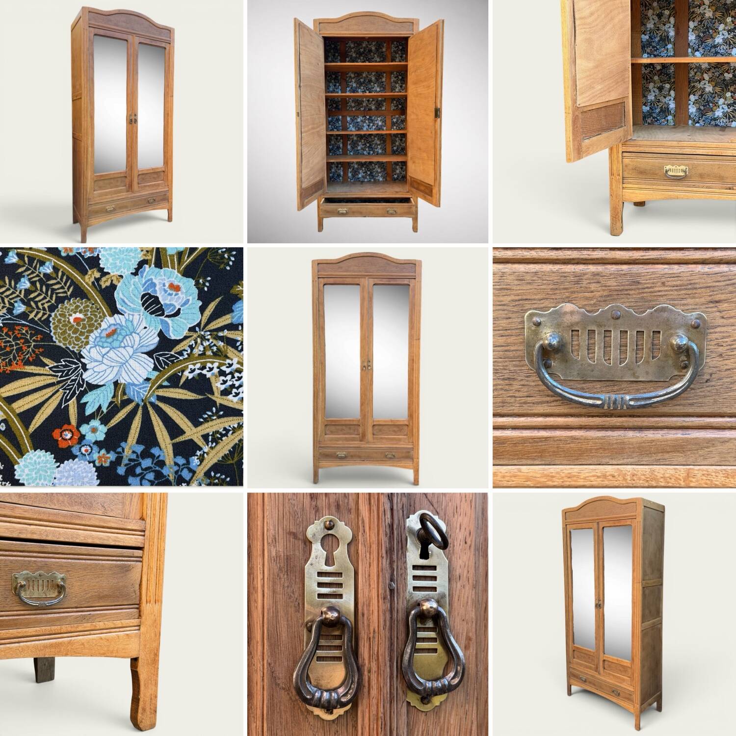 Armoire parisienne d’hôtel miroirs biseauté chêne brut 1920