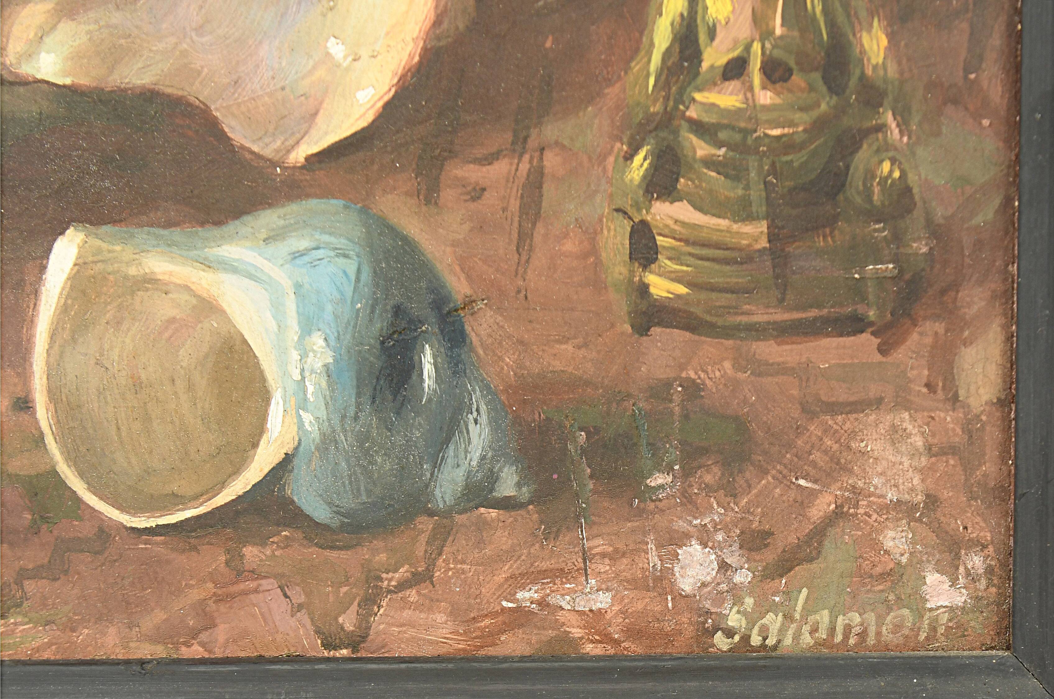 Huile sur isorel scène d'intérieur