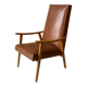 Fauteuil vintage en bois et simili cuir brun