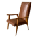 Fauteuil vintage en bois et simili cuir brun