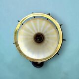 Brass suspension, black metal and striped glass attributed to Massive, 1950s.