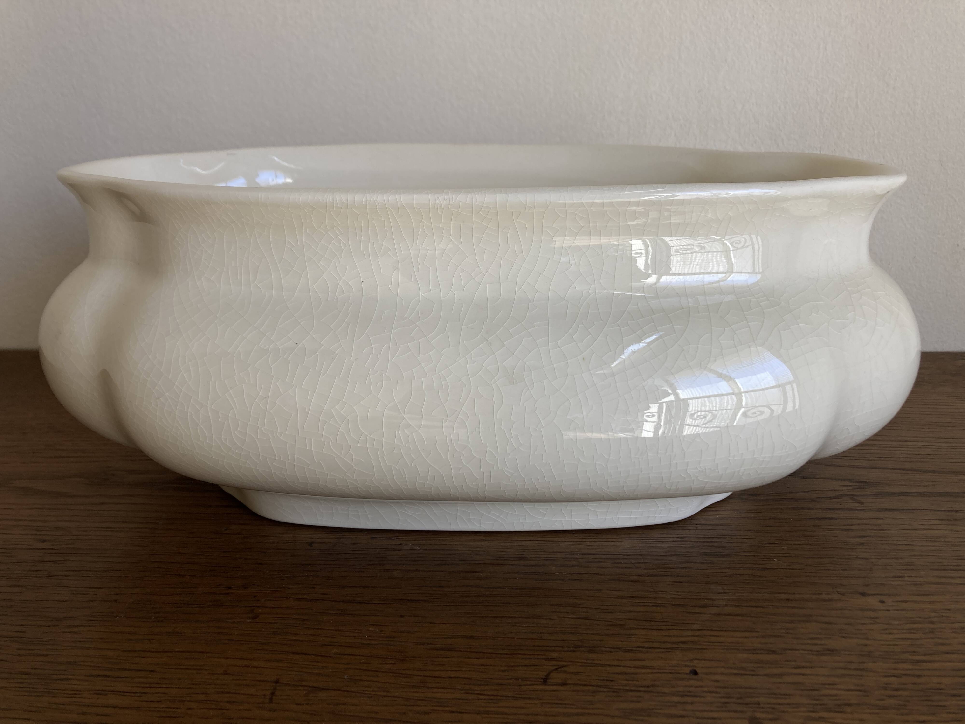 Neo-classical planter in ivory earthenware with XXL gadroons, 1950s