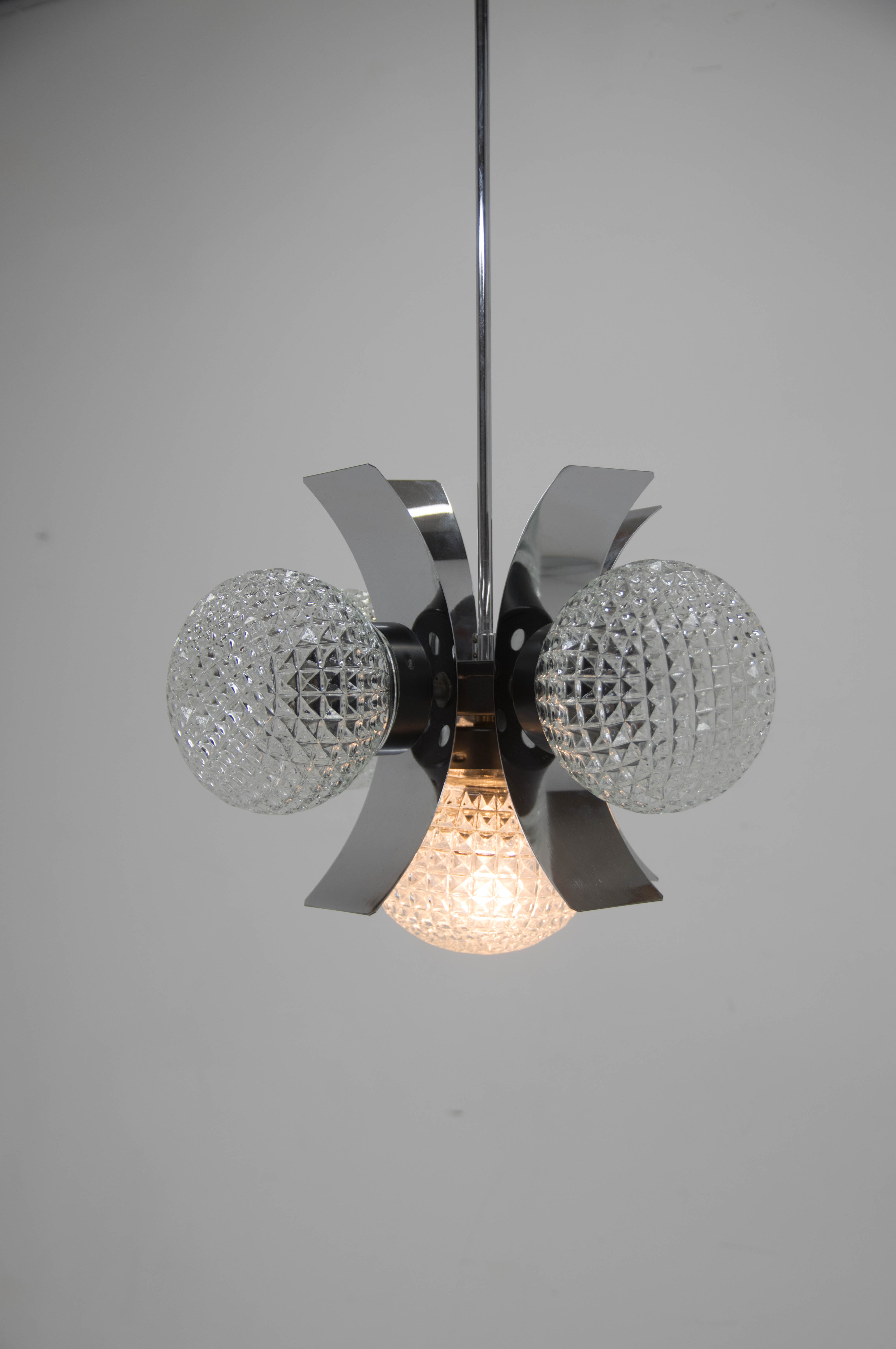 Mid-Century Chrome & Glass Chandelier, Czechoslovakia, 1970s