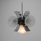 Mid-Century Chrome & Glass Chandelier, Czechoslovakia, 1970s