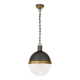 Large Hicks bronze and milk glass pendant light by Thomas O'Brien, USA