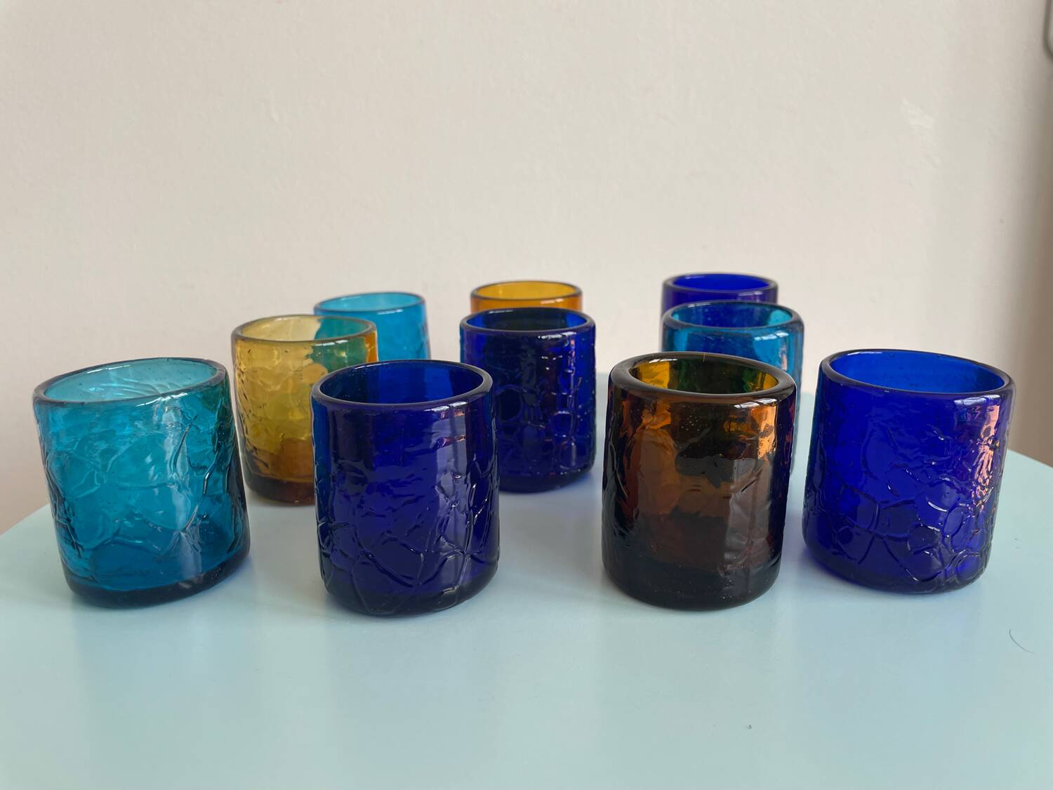 Set of 10 mouth-blown glasses – Contemporary French craftsmanship – Multic