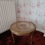 Vintage coffee table in solid wood and cane.