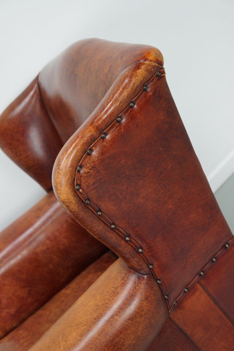Vintage Dutch club chair in cognac leather, 1970s