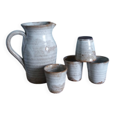 Pichet et 4 verres en grès émaillé signé, Aizenay Vendée