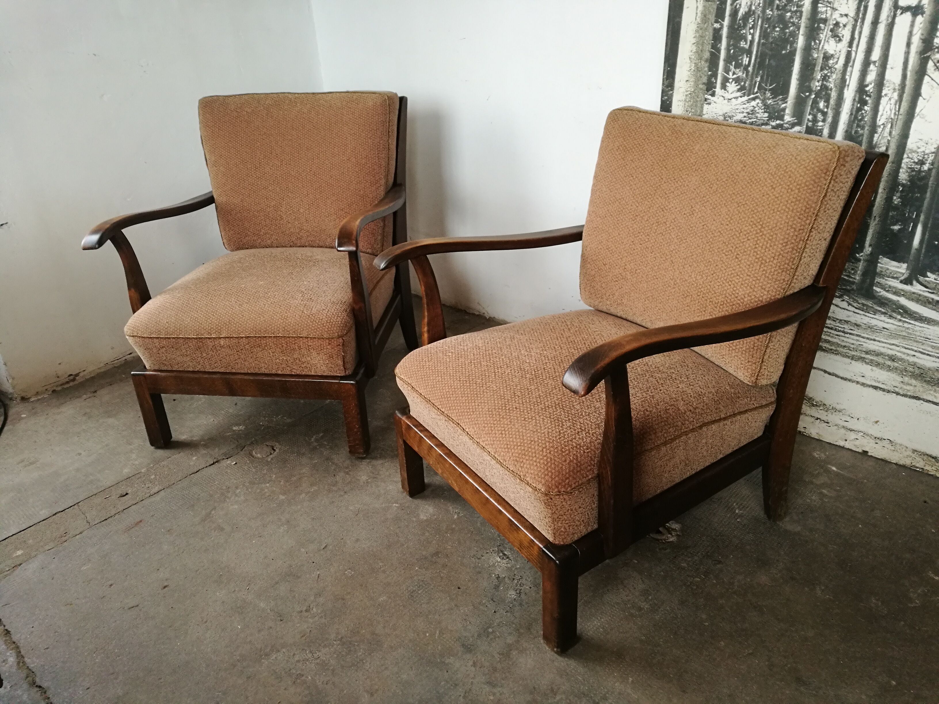 Pair of art deco velvet armchairs