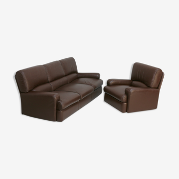 3-seater sofa and leather armchair, Steiner, France, circa 1970