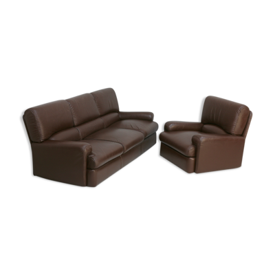 Canapé 3 places et fauteuil cuir, Steiner, France, circa 1970