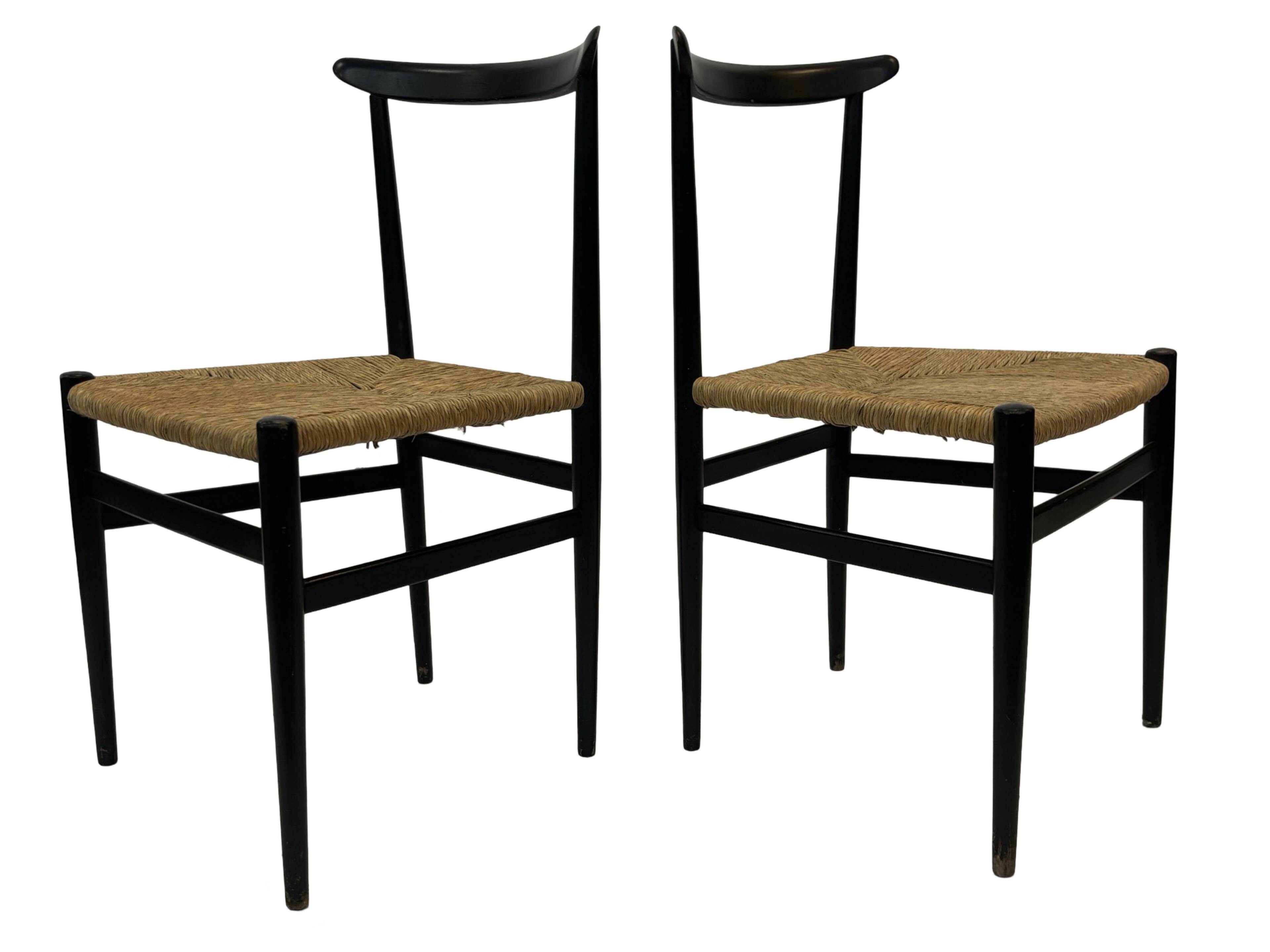 Vintage Italian rush seated chair, 1950s design minimalist