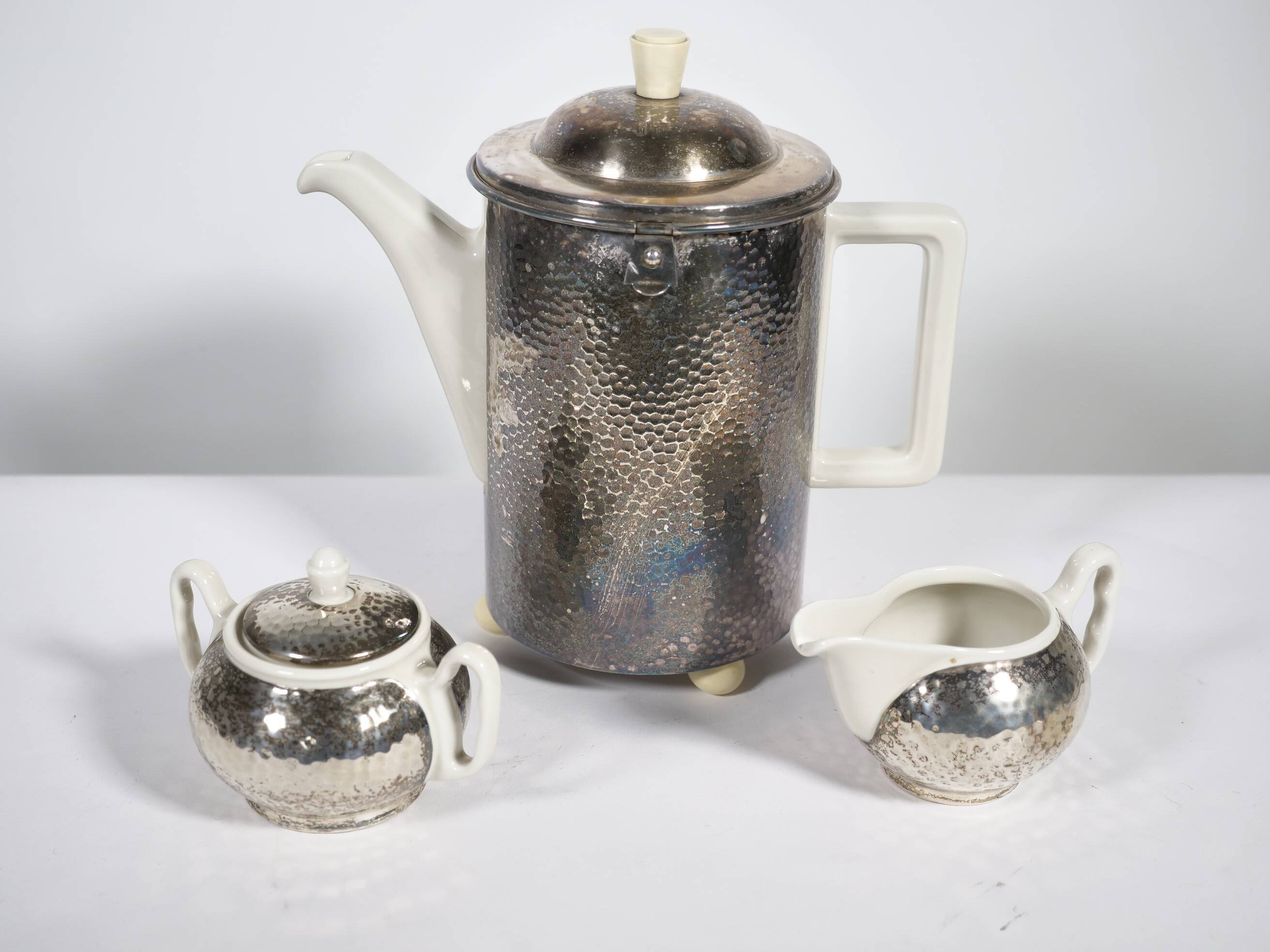 Art Deco Tea Set by Hutschenreuther with WMF Silver Plating, 1930s