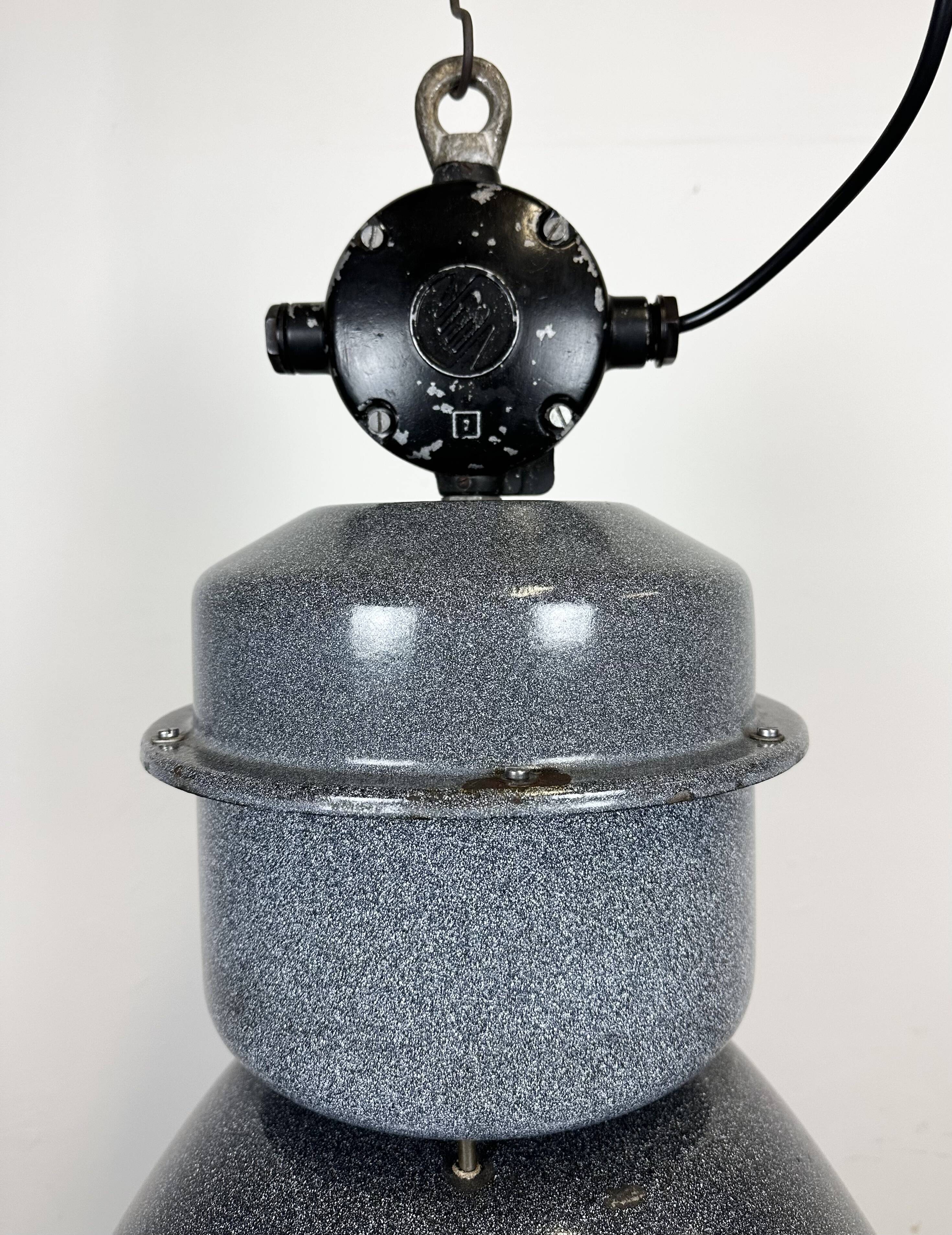 Large Grey Enamel Industrial Factory Lamp from Elektrosvit, 1960s