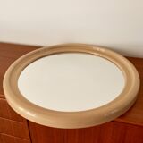 Large round mirror in pink beige plastic from the 70s