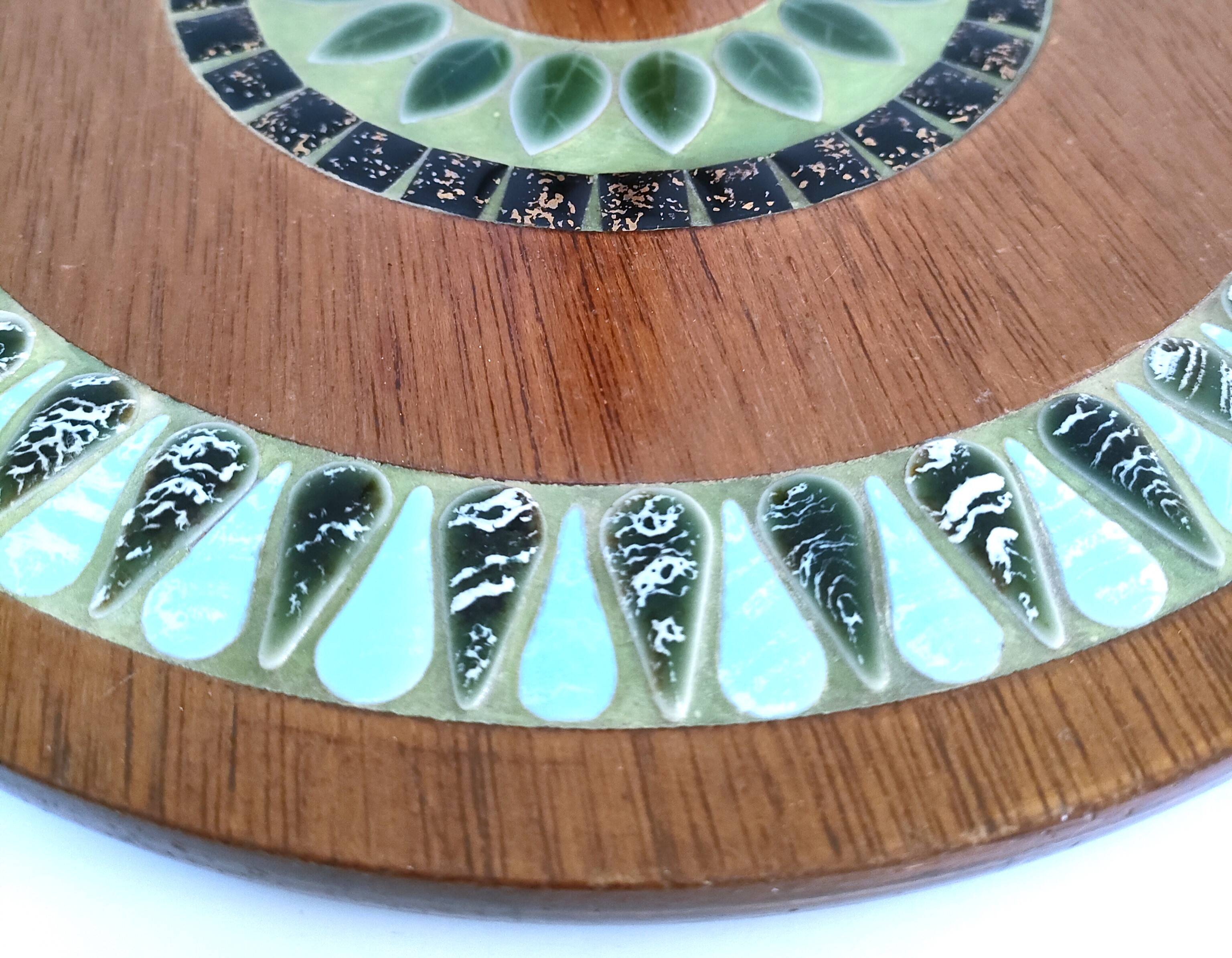 Wooden cheese tray with vintage enameled decor