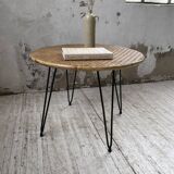 Wicker and metal coffee table from the 1950s