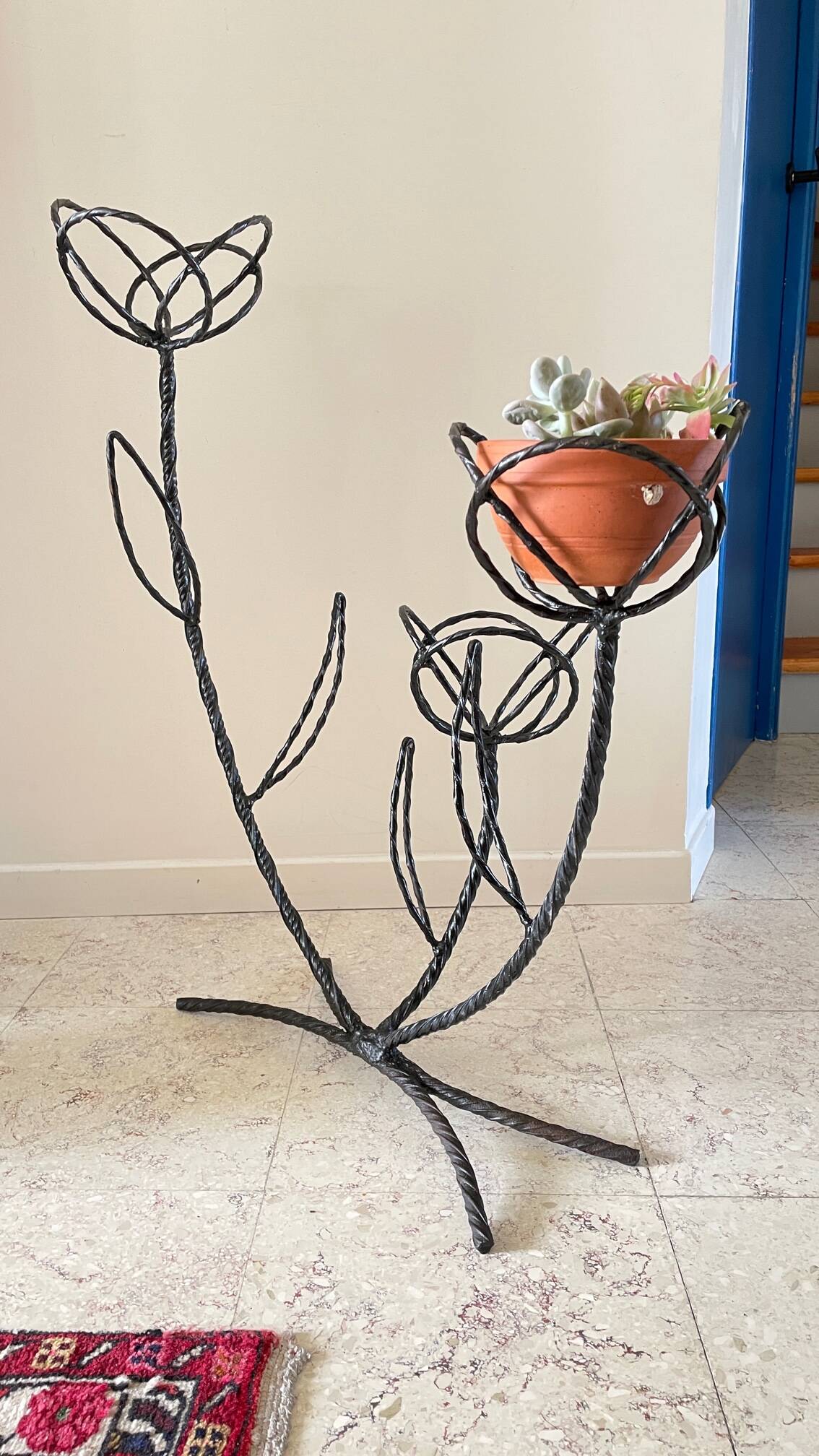 Vintage curved steel plant shelf