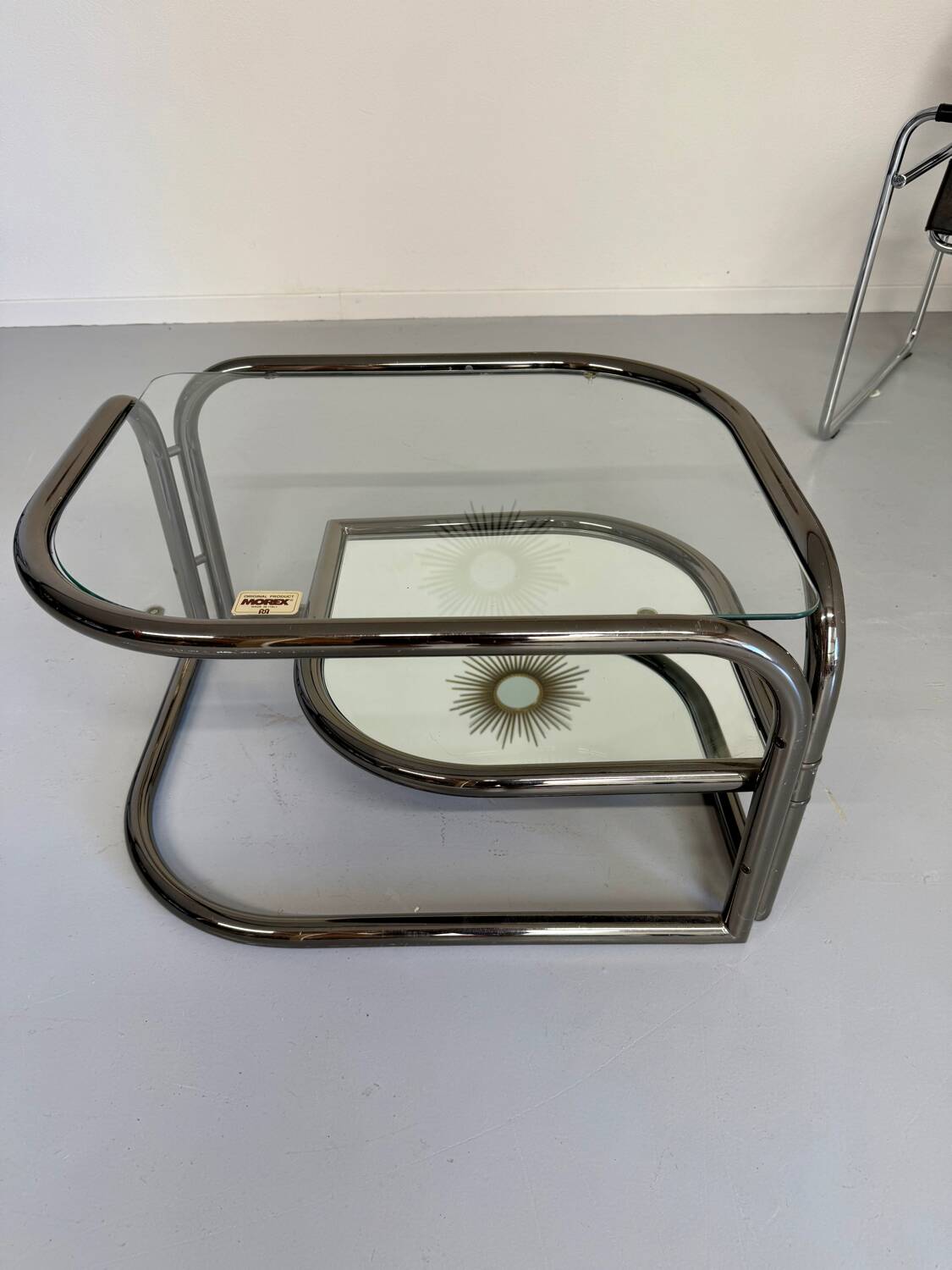 Vintage tubular coffee table with glass top, Italian design Morex, 70s